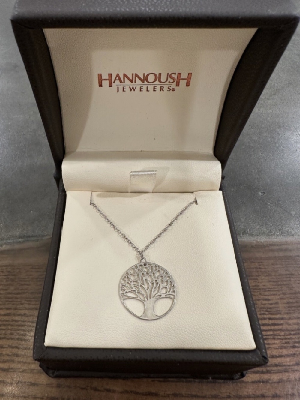 Hannoush Tree-of-Life Charm .925 Sterling Silver Circle 18”Pendant & Chain